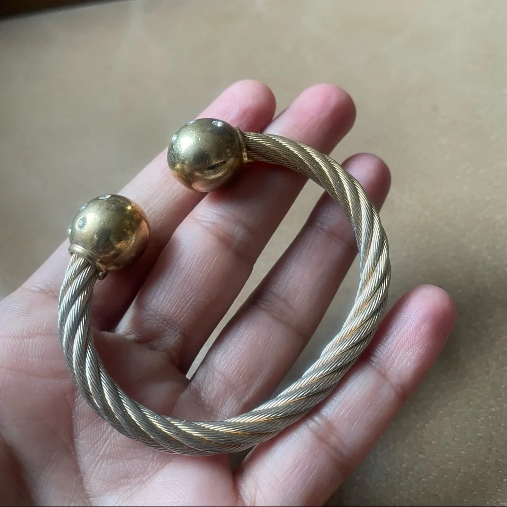 Vintage rhinestone ball cuff rope bracelet - Picture 9 of 13